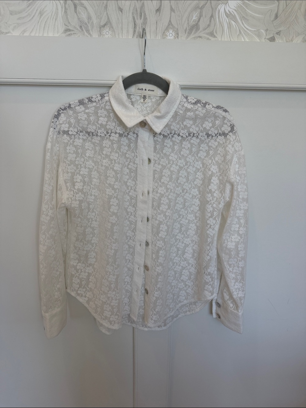 cloth & stone White Lace Button-Down Shirt